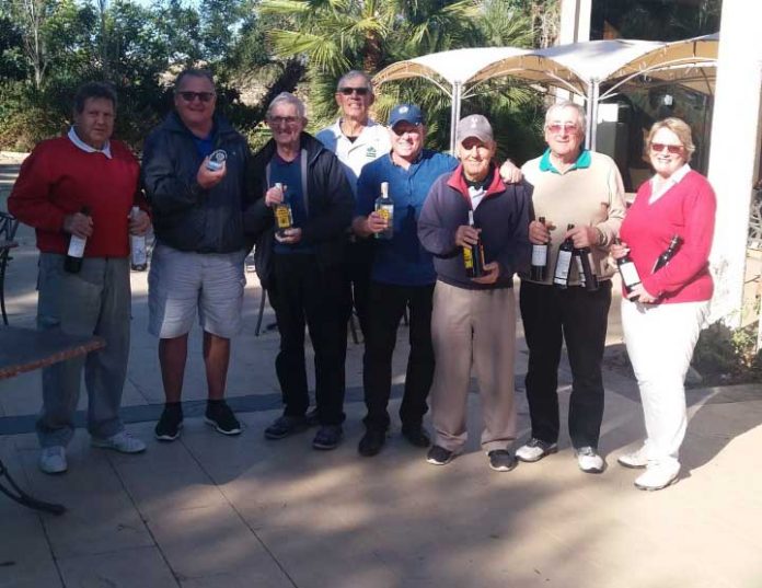 Prizewinners L to R - Rod Loveday, Gary Needham, Ian Henderson ,Mike Davies, John Burke, Alan Robinson, John O'Brien, Maggie Edwards.