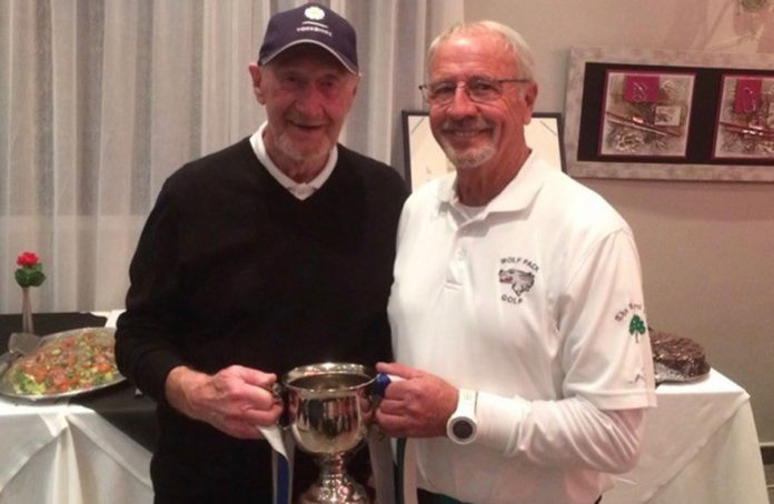 Bryan Hirst presents the Yorkshire Cup to winner Ted Harris