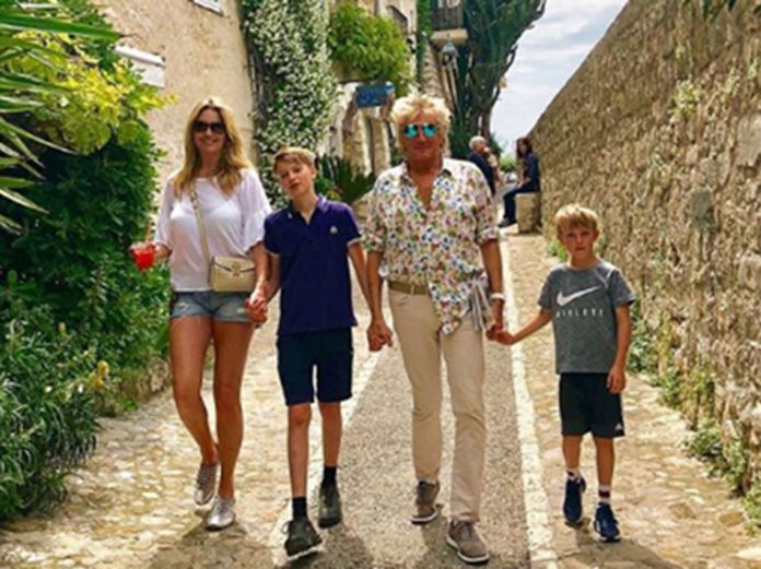 Sir Rod Stewart and wife Penny Lancaster with their sons Alastair and Aidan.