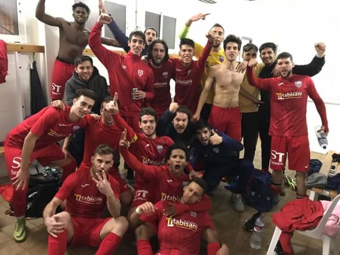 Racing ahead: San Miguel celebrate after defeating leaders Santa Pola CF.