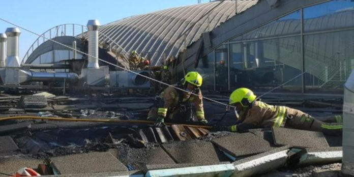 There is still a great deal of debris remaining on the roof