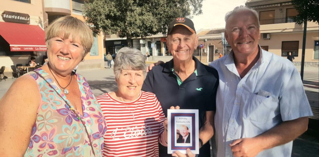 Helen Atkinson, Doris and David Pritty with his biography and Andrew Atkinson in Los Montesinos.