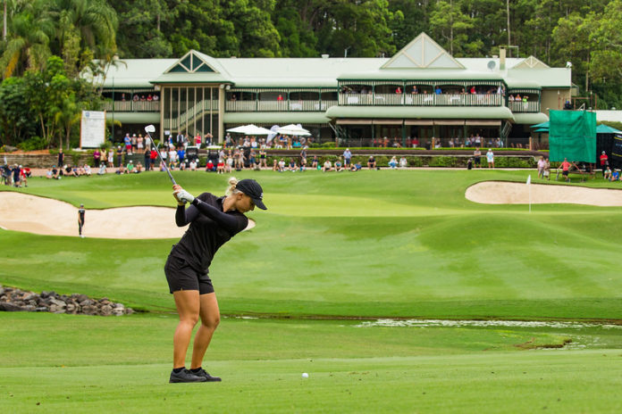 Stephanie Kyriacou hits into the 18th green