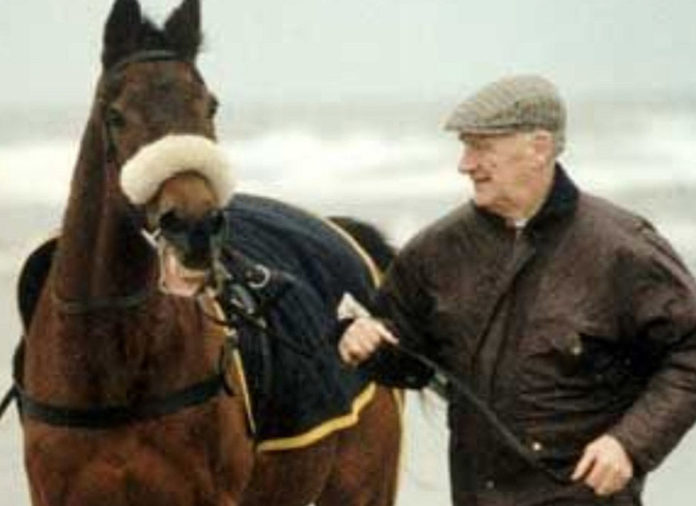 Aintree Grand National legends: Red Rum and Ginger McCain on Southport beach.