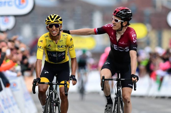 2019 Winner Egan Bernal and second placed Geraint Thomas both of Team Ineos