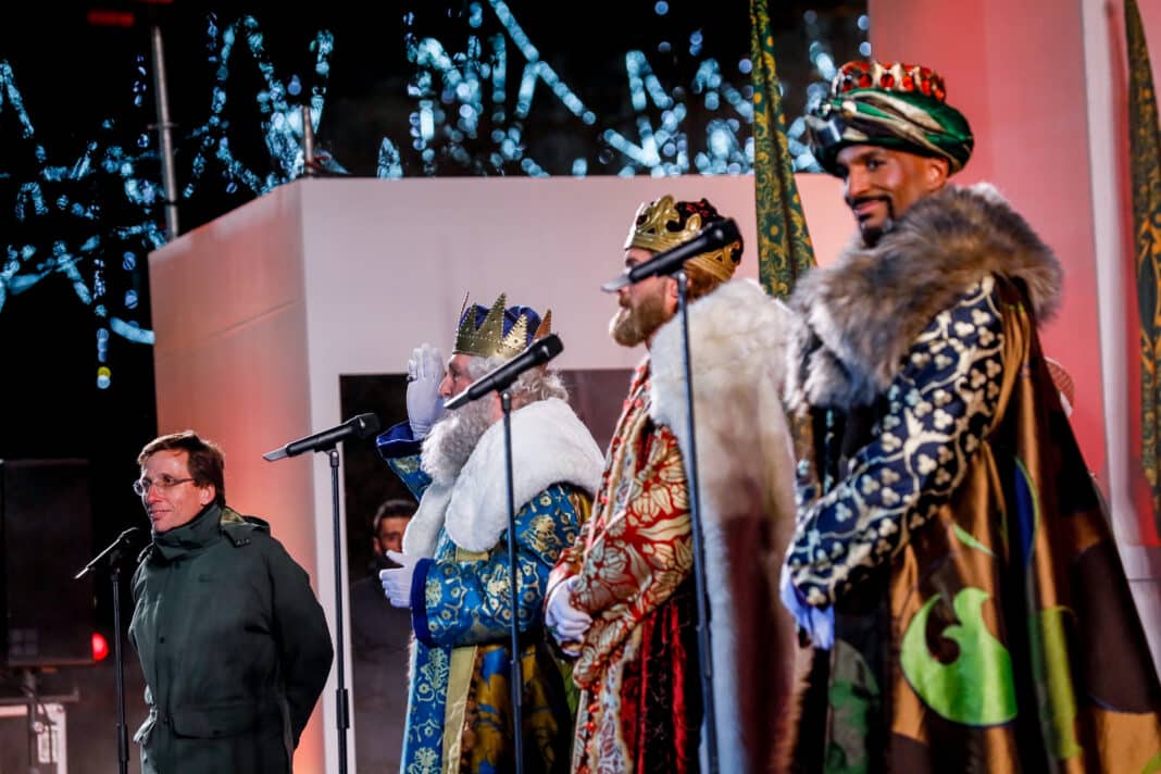 Three Kings Parade (Cabalgata de los Reyes) in Madrid with Melchor, Gaspar, and Baltesar