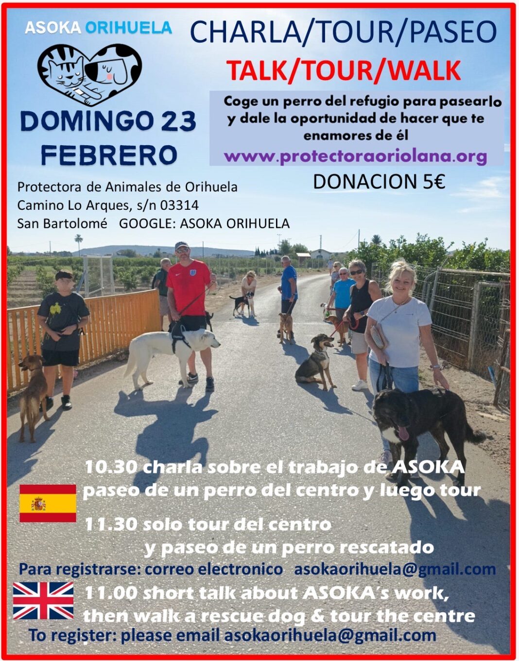 The event will take place on Sunday 23 February at their facilities, located in in San Bartolomé Camino Lo Arques, in two turns; at 10.15 am in Spanish, and 11.15 am for English speakers