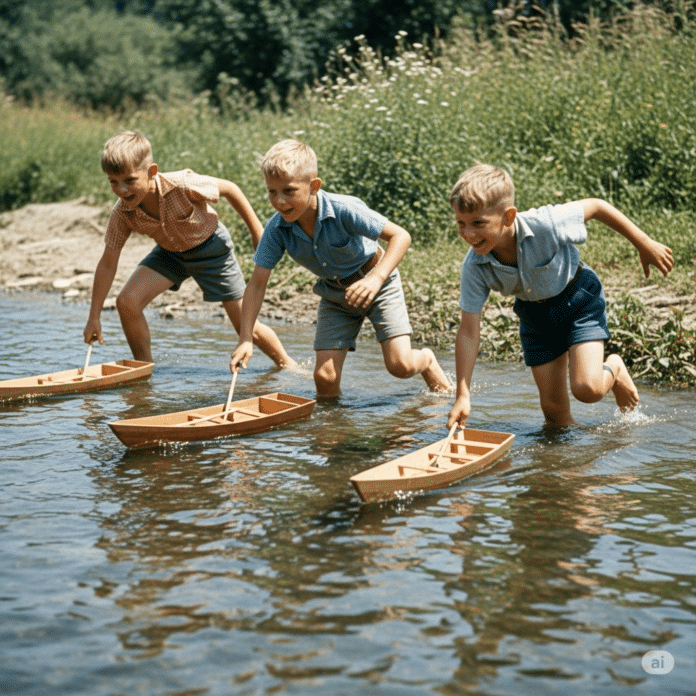 Am Ufer entlang rennen und unser Boot anfeuern