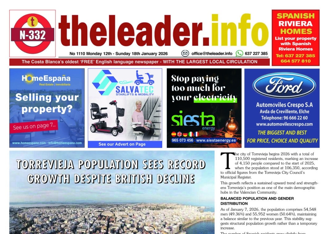 Ausgabe 1110 der Zeitung „The Costa Blanca and Costa Calida Leader“, 12.–18. Januar 2026