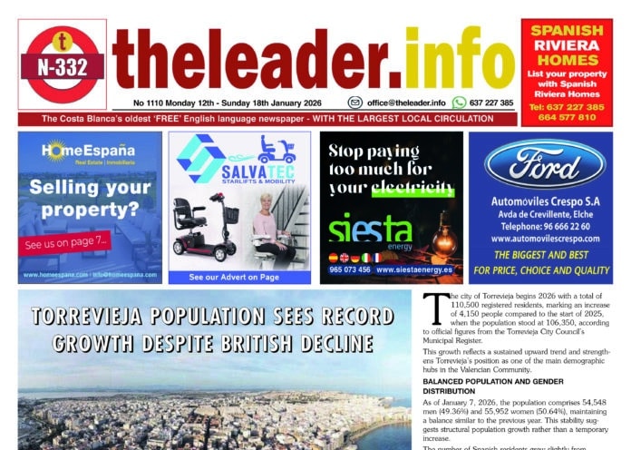 Utgave 1110 av avisen The Costa Blanca and Costa Calida Leader 12.–18. januar 2026