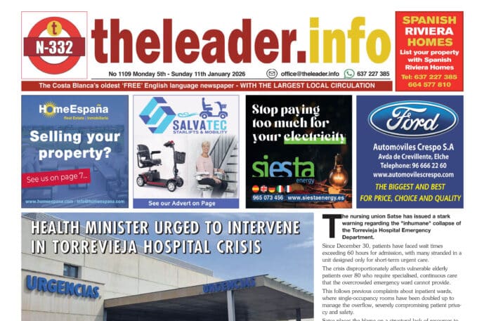 Utgave 1109 av Leader Newspaper, 4.–11. januar 2026. Den eneste publikasjonen du trenger for de siste engelskspråklige nyhetene, sporten og arrangementene fra Torrevieja, Orihuela Costa, Pilar de la Horadada, Mar Menor, Quesada, Guardamar og La Marina.