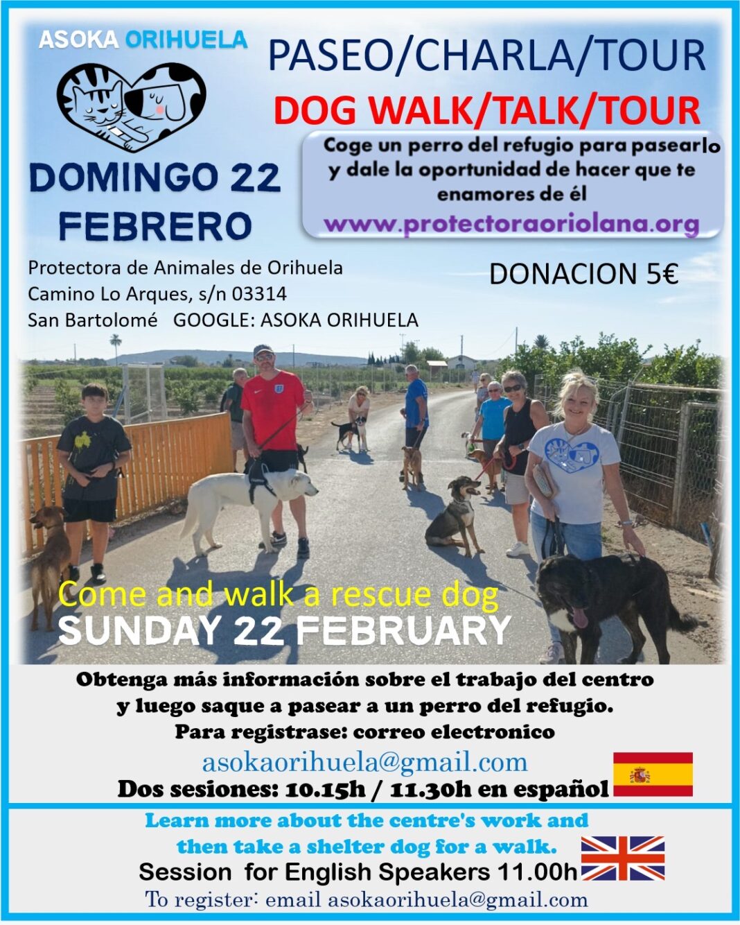 The animal welfare charity Asoka Orihuela, which manages the municipal animal shelter in Orihuela, is bringing back its popular “Solidarity Walks” to help rescue dogs find loving homes.
