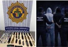 Friday Security Sweep Across Orihuela Costa: Knives, Drugs, and at least one Arrest! During the sweep, authorities confiscated several dangerous knives, removed illegal drugs posing a threat to public health, and arrested a 40-year-old man found in possession of cocaine.