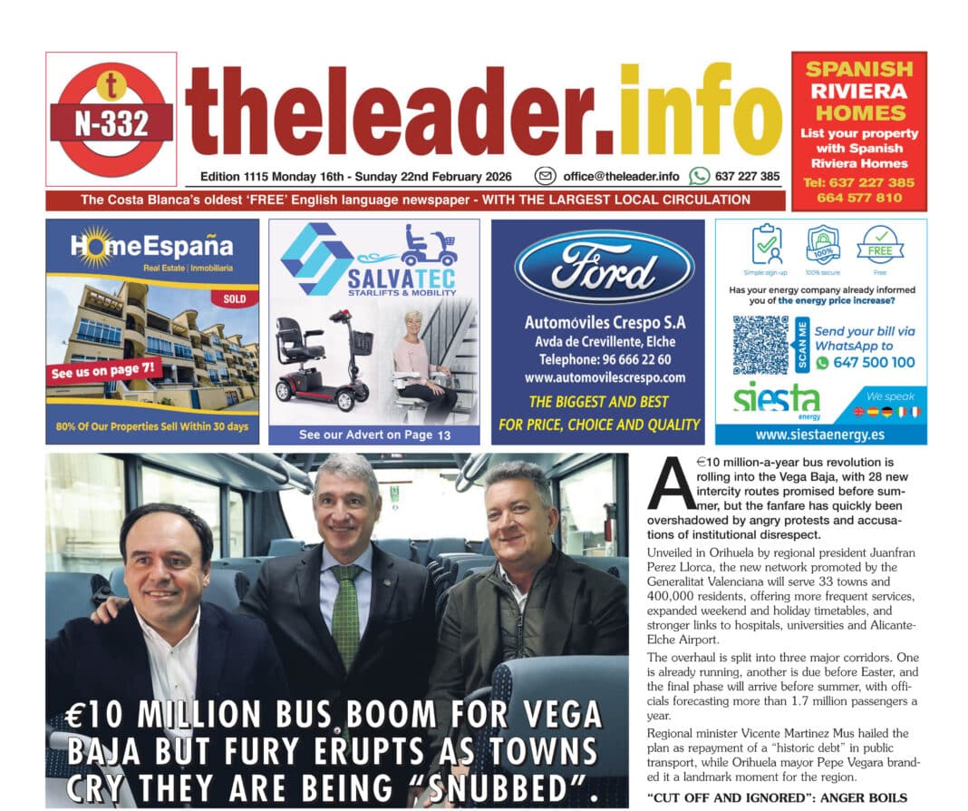 The only publication you need for the latest English-language news, sport and events from across Torrevieja, Orihuela Costa, Pilar de la Horadada, Mar Menor, Quesada, Guardamar and La Marina.