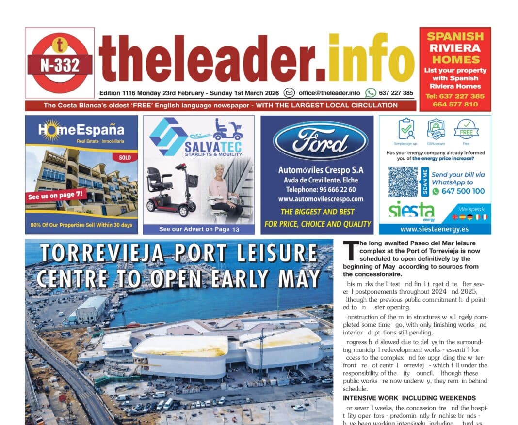 Die einzige Publikation, die Sie benötigen, um die aktuellsten englischsprachigen Nachrichten, Sportberichte und Veranstaltungshinweise aus Torrevieja, Orihuela Costa, Pilar de la Horadada, Mar Menor, Quesada, Guardamar und La Marina zu erhalten.