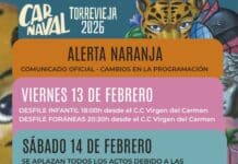 Torrevieja Carnival 2026 Programme Amended Due to Orange Weather Alert Torrevieja Town Council, through its Department of Festivals and in coordination with the Torrevieja Carnival Cultural Association, has announced changes to the official programme for Carnival 2026 following the declaration of an orange weather alert due to adverse conditions.