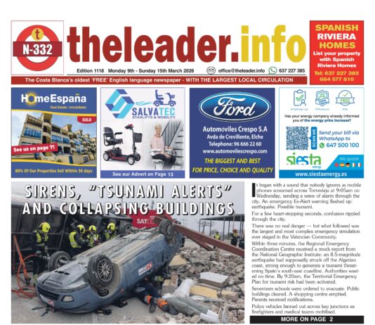 Edition 1118 of The Costa Blanca and Costa Calida Leader Newspaper 9 – 15 March 2026 The only publication you need for the latest English-language news, sport and events from across Torrevieja, Orihuela Costa, Pilar de la Horadada, Mar Menor, Quesada, Guardamar and La Marina.