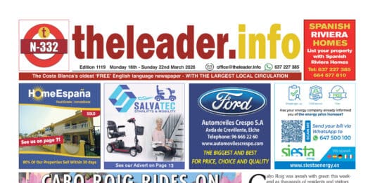 Ausgabe 1119 der Zeitung „The Costa Blanca and Costa Calida Leader“ vom 16. bis 22. März 2026 Die einzige Publikation, die Sie benötigen, um die aktuellsten englischsprachigen Nachrichten, Sportberichte und Veranstaltungshinweise aus Torrevieja, Orihuela Costa, Pilar de la Horadada, Mar Menor, Quesada, Guardamar und La Marina zu erhalten.