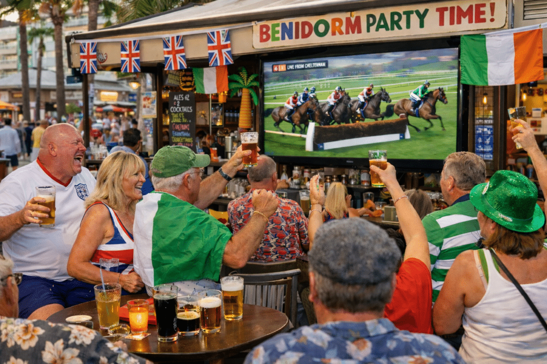 Cette année, des milliers de passionnés de courses hippiques britanniques délaissent les Cotswolds pour les bars ensoleillés de Benidorm, où la pinte ne coûte que 2 £ contre 7.50 £ à Cheltenham, suite à l'indignation suscitée par les prix des boissons l'an dernier.
