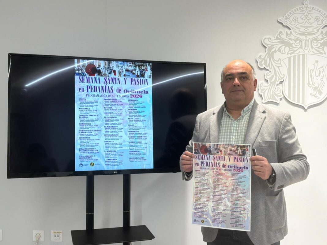 Het ministerie van Plattelandsontwikkeling van de gemeenteraad van Orihuela heeft het programma “Semana Santa y Pasión en Pedanías 2026” gelanceerd, een initiatief dat is ontworpen om de muziek en tradities van Pasen naar plattelandsgemeenschappen in de hele gemeente te brengen.