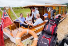 IN THE BUNKER WITH MICK THE GRIP At the Carrick Course on Loch Lomond the halfway house is a retired Thames riverboat.