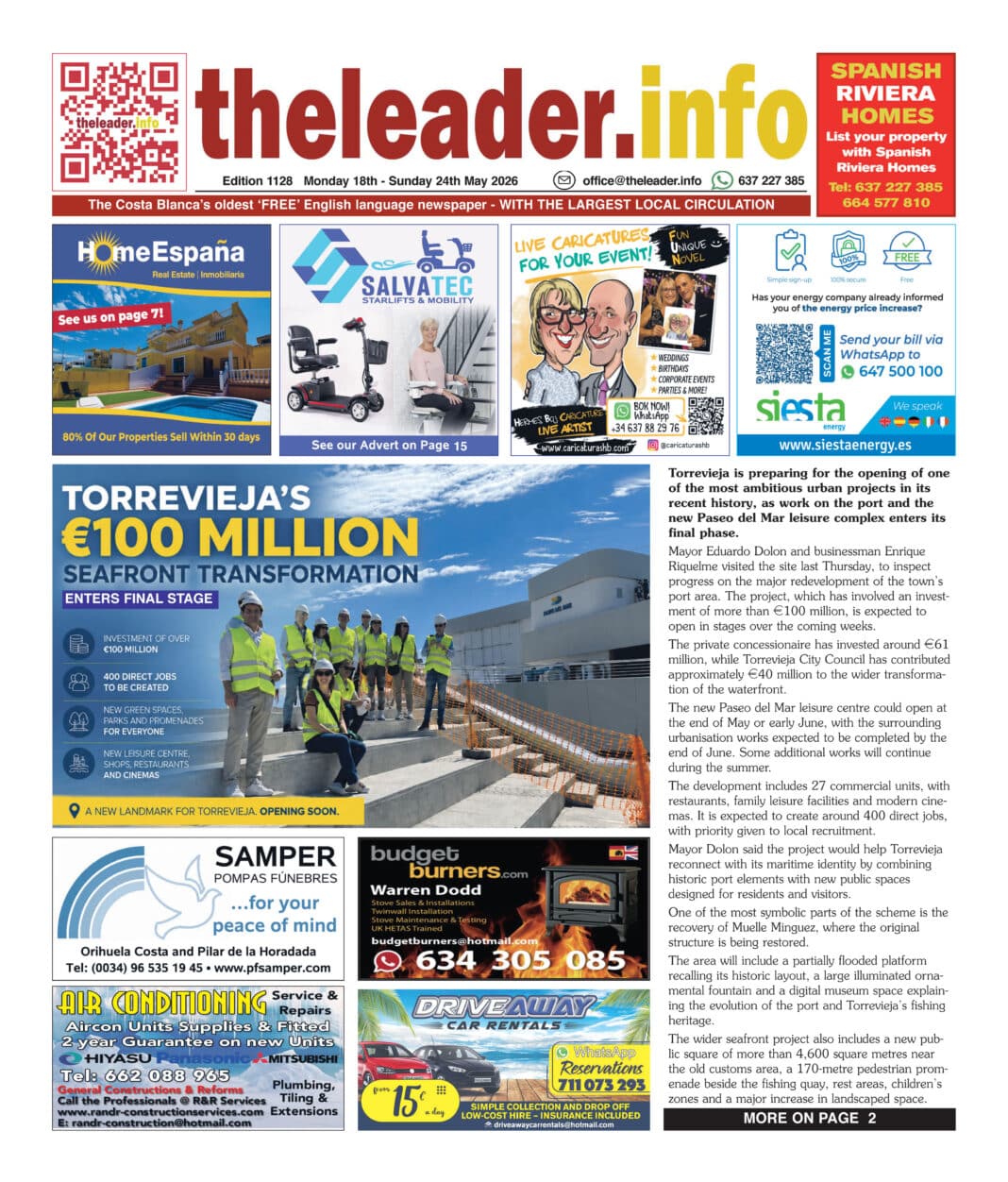 The only publication you need for the latest English-language news, sport and events from across Torrevieja, Orihuela Costa, Pilar de la Horadada, Mar Menor, Quesada, Guardamar and La Marina.