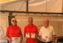 ALFIES GOLF SOCIETY (AGS) at Roda – Thursday 28th May 2026 – Eclectic Cup – Round 2 Winners (Left to Right) Ian Connell (36pts), Mike Leyland (34pts), Geoff Sinclair (36pts)