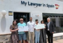 Charity Walk Raises Nearly €3,000 for PAWS-PATAS and MACS Caption Left to right – Daniella Gwynn - Currencies Direct, Alan Sinden - MACS, Joaquin Cutillas Temprano - My Lawyer In Spain, Brigid Irwin – Ibex Insurance, Martine Shindler – PAWS-PATAS, Tim Taplin - Tim Taplin Financial Services