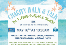 Charity Walk & Talk raising funds for PAWS-PATAS & MACS Eight businesses in the Mojácar area have come together to organize a 5K charity walk, to raise funds for two great causes. They are inviting local residents and businesses to join them for a 5K stroll along the paseo on Saturday 16th of May, with the goal of raising over €2,000 for PAWS-PATAS & MACS.