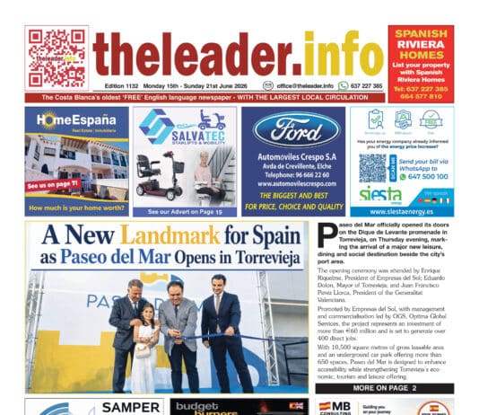 Edition 1132 of the Costa Blanca and Costa Calida Leader Newspaper 15 – 21 June 2026 The only publication you need for the latest English-language news, sport and events from across Torrevieja, Orihuela Costa, Pilar de la Horadada, Mar Menor, Quesada, Guardamar and La Marina.