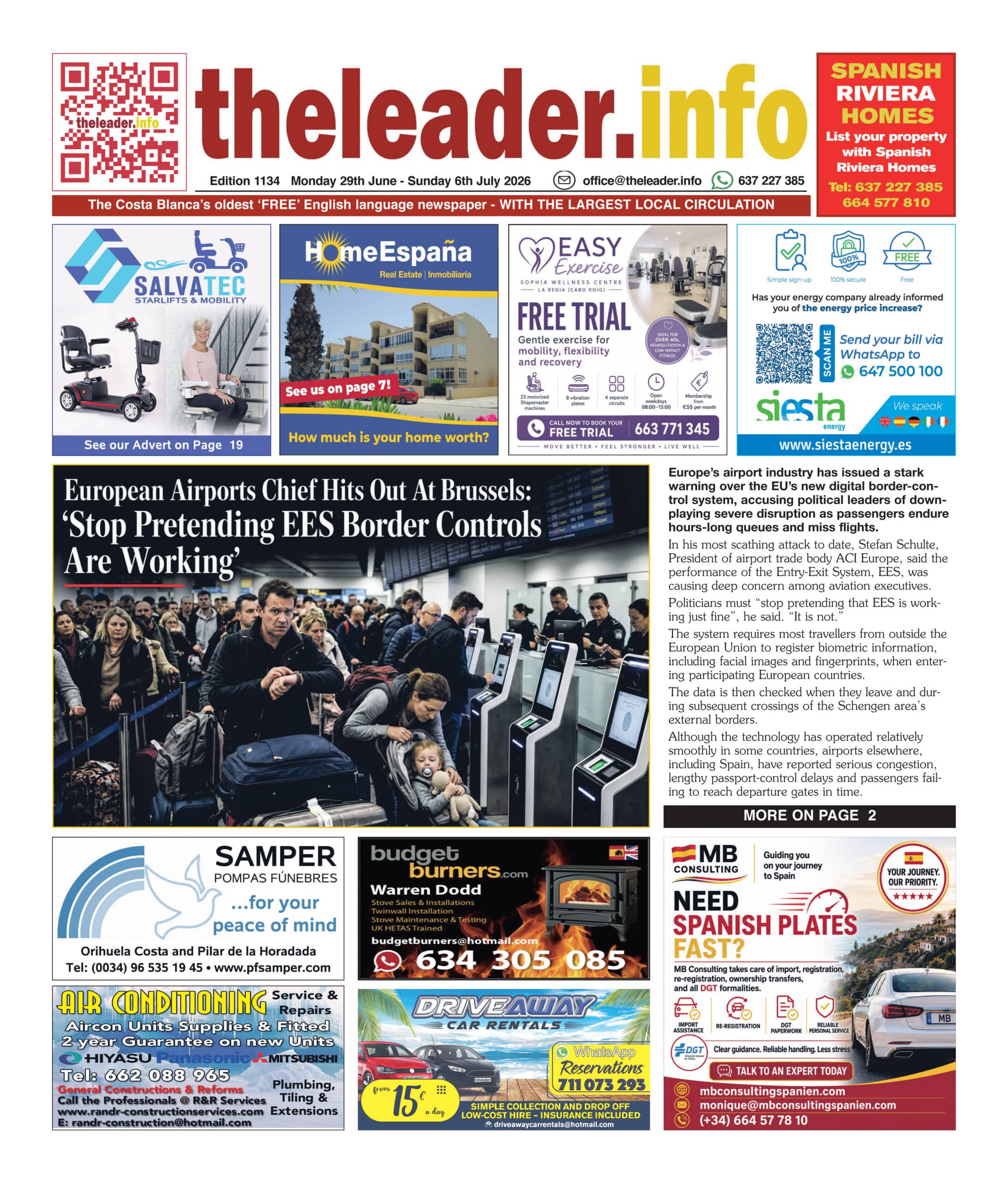 Edition 1134 of the Costa Blanca and Costa Calida Leader Newspaper 29 June - 6 July 2026