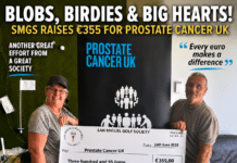 SMGS Føler varmen når Blinston brenner opp La Finca Blob-boksen den siste måneden samlet inn €355, og vi hadde gleden av å donere dette til Richard Morgans fra Prostate Cancer UK.