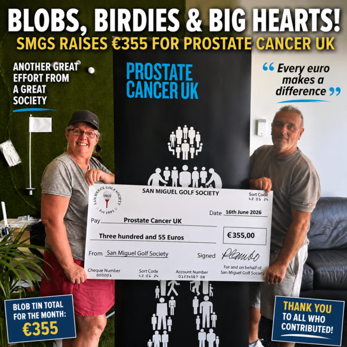La colecta de donaciones del mes pasado recaudó 355 € y tuvimos el placer de donarlos a Richard Morgans de Prostate Cancer UK.