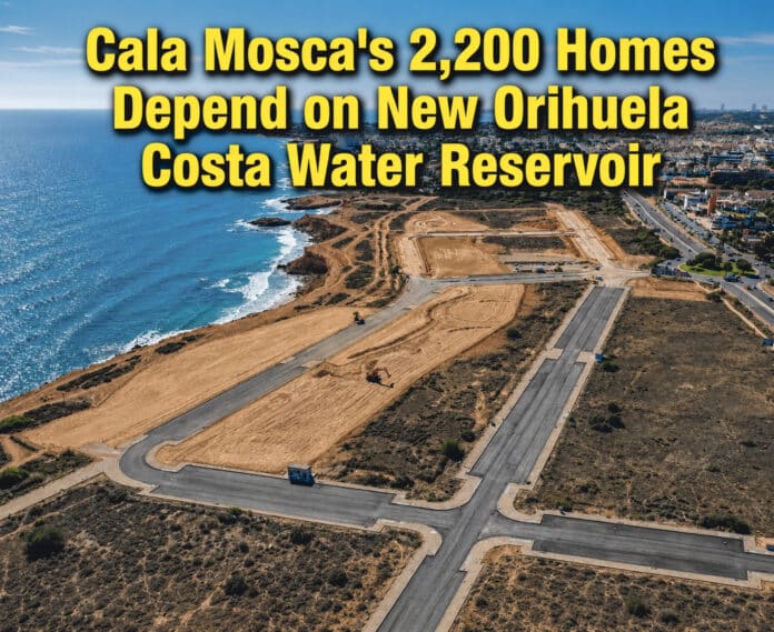Plans to build around 2,200 homes at Cala Mosca remain dependent on the construction of a new drinking-water reservoir for Orihuela Costa, with the development unable to proceed unless sufficient water resources can be guaranteed.