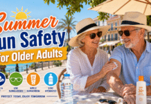 Summer Sun Safety for Older Adults Older adults need particular protection from the sun during summer, when high temperatures and strong ultraviolet radiation can quickly damage thinner, more fragile skin.