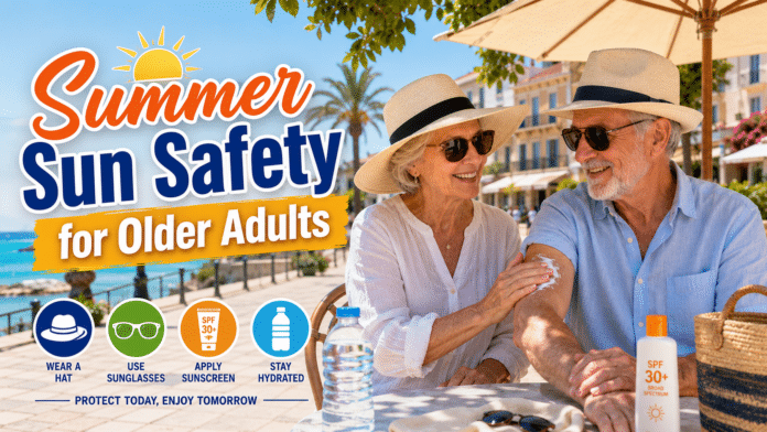 Older adults need particular protection from the sun during summer, when high temperatures and strong ultraviolet radiation can quickly damage thinner, more fragile skin.