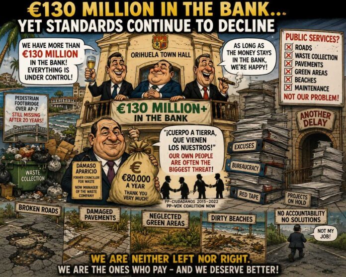 According to the latest official figures published on 31 December 2024, Orihuela Town Hall had more than €130 million in its bank accounts.